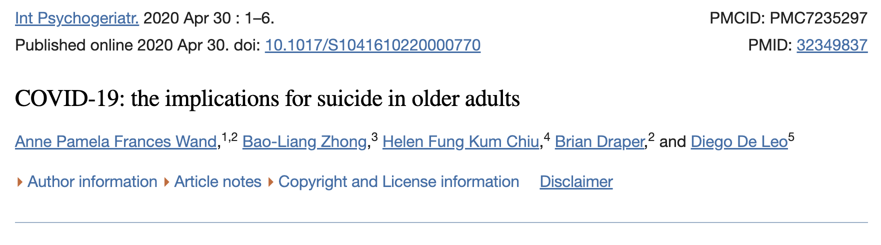 COVID 19 the implications of suicide in older adults