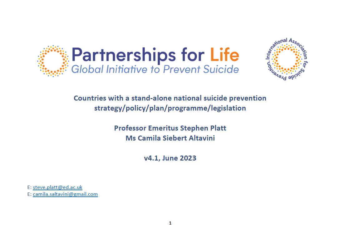 Countries with a stand alone national suicide prevention strategy