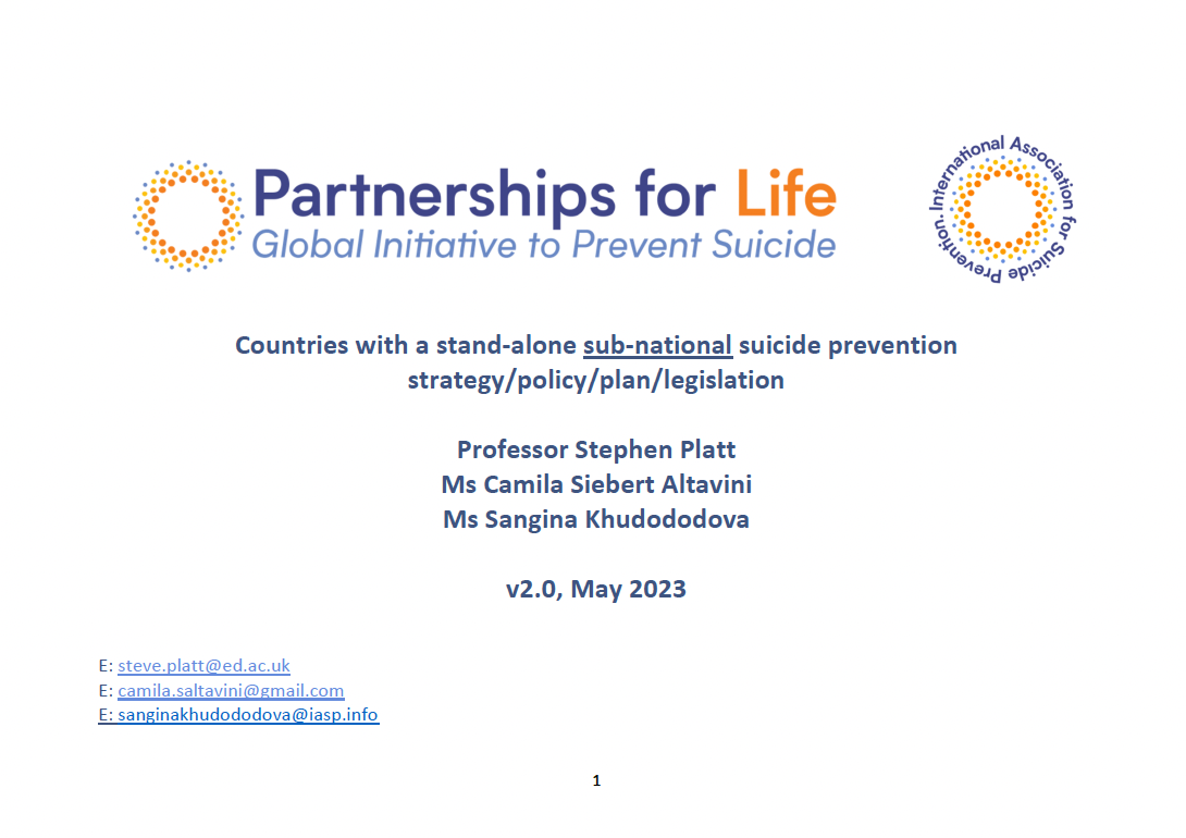Countries with subnational suicide prevention strategy