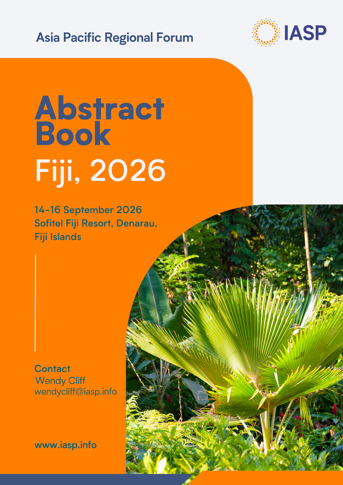An image showing the front cover of the abstract book for the IASP Asia Pacific Regional Forum in Fiji in 2026.