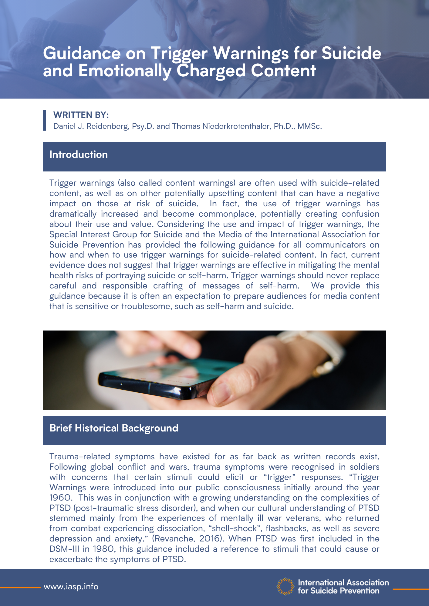 Guidance on Trigger Warnings for Suicide and Emotionally Charged Content