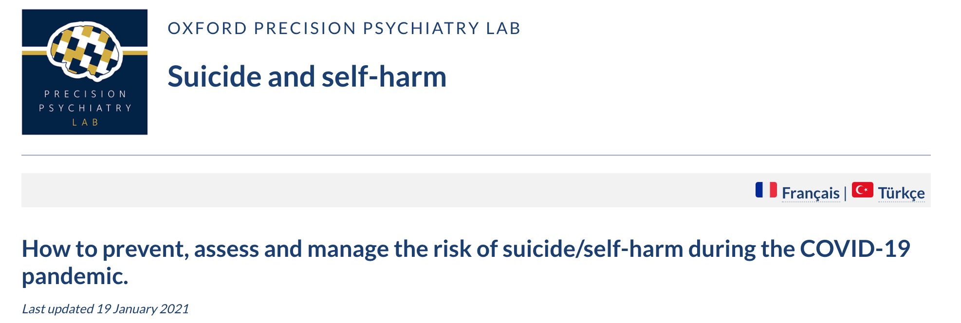 How to prevent, assess and manage the risk of suicide:self-harm during the COVID-19 pandemic
