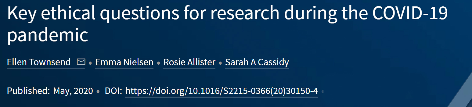 Key ethical questions for research during the COVID 19