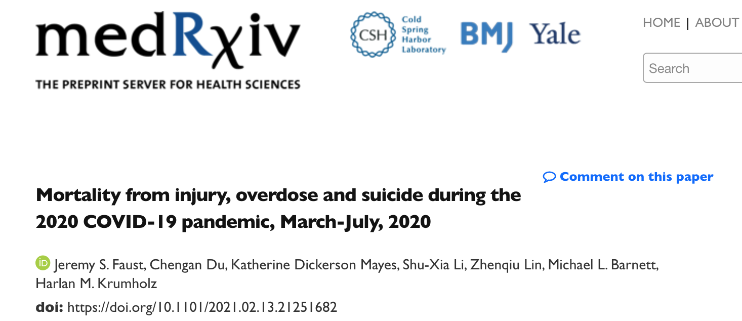 Mortality from injury, overdose and suicide during the 2020 COVID19 pandemic