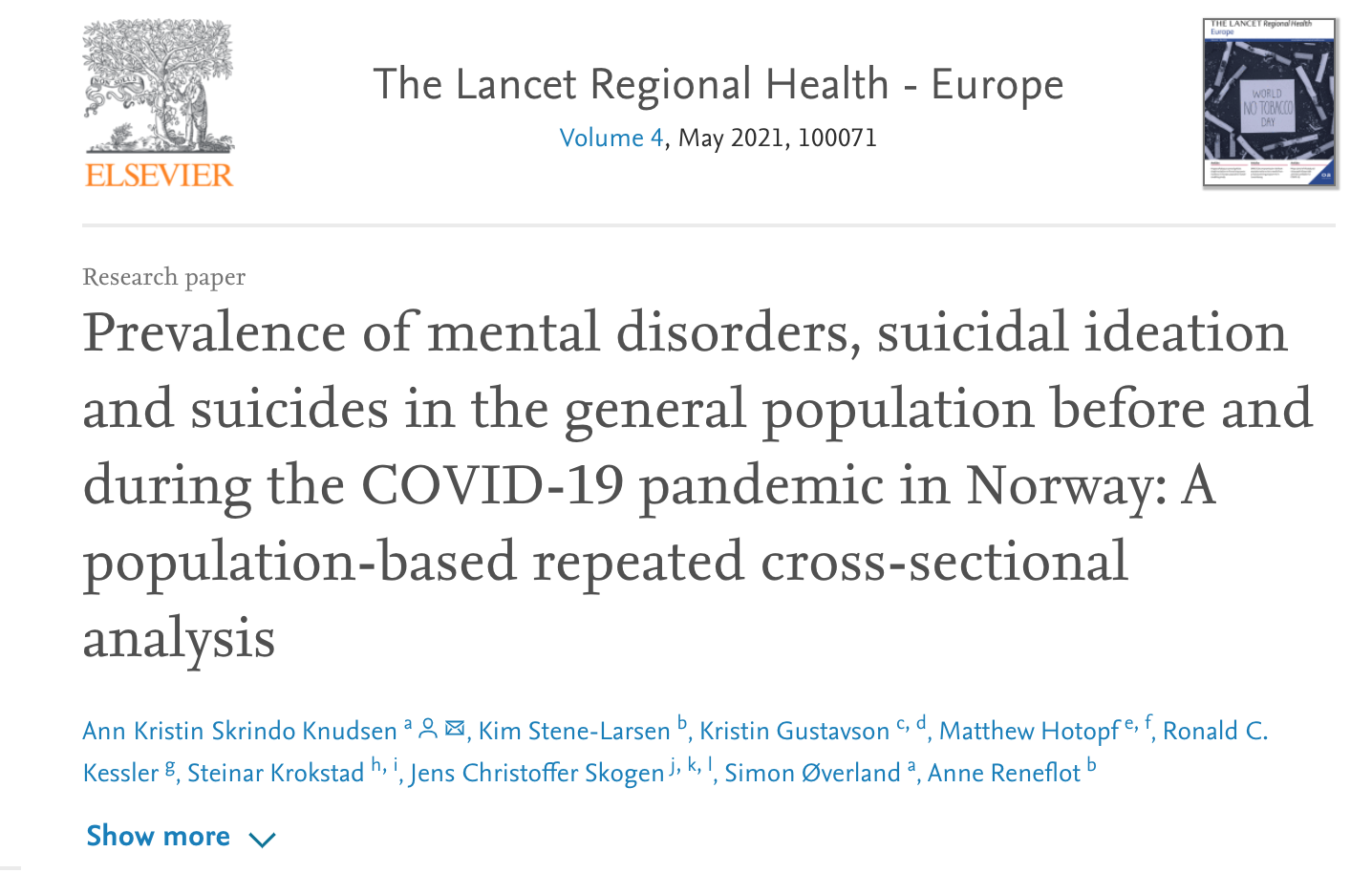 Prevalence of mental disorders suicidal ideation and suicide in the general population before and during the COVID19 pandemic in Norway