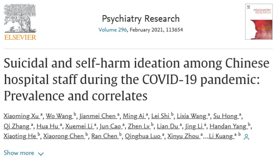 Suicidal and self harm ideation among chinese hospital staff during the covid19 pandemic