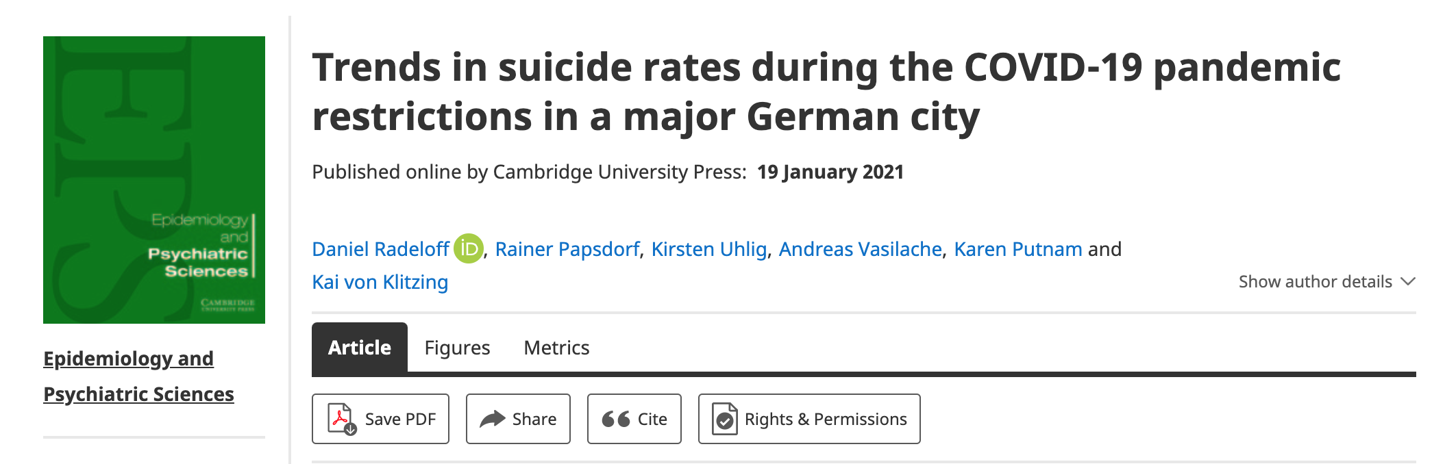 Trends in suicide rates during the COVID19 pandemic restrictions in a major German city