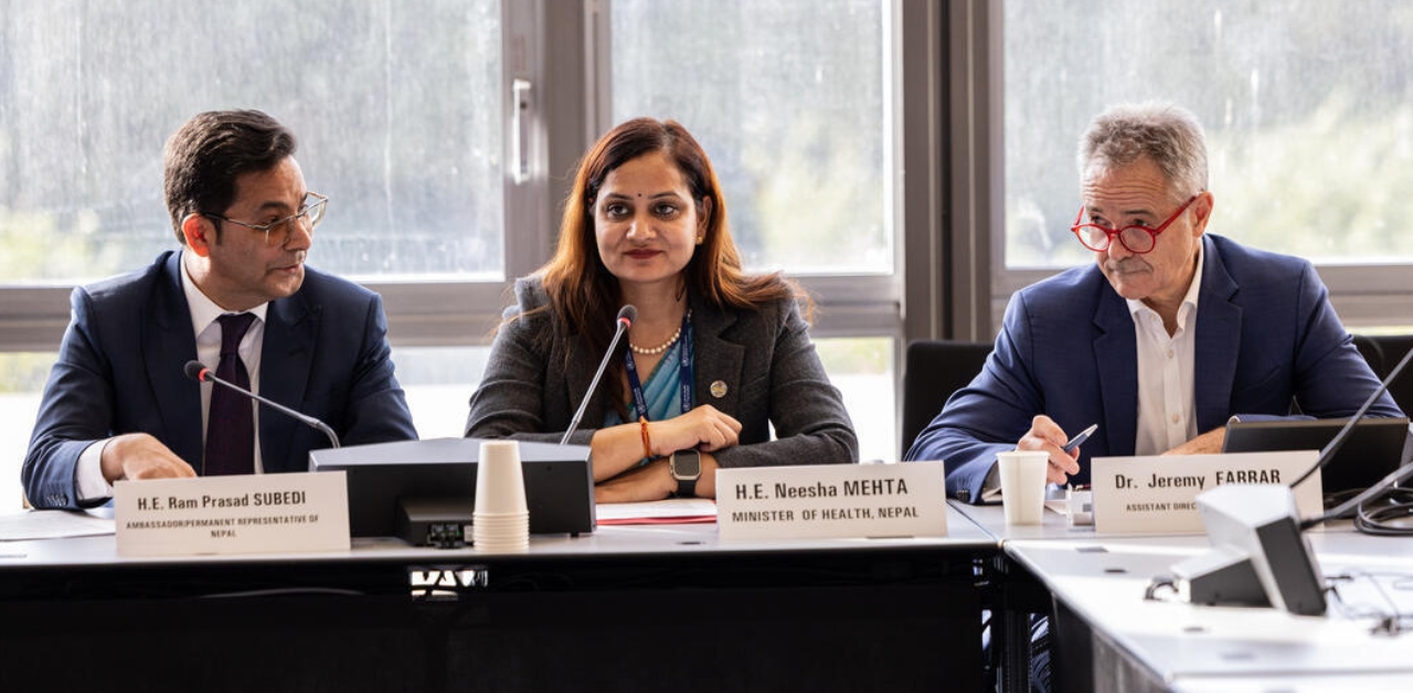 A photo taken at the 79th World Health Assembly showing speakers at the official suicide prevention side event