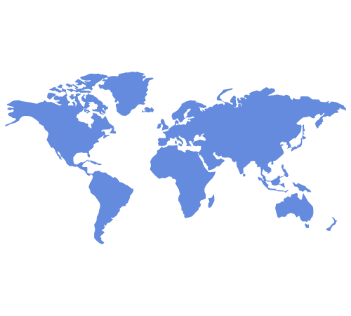 A graphic showing the world map in a blue color on a white background